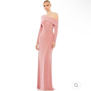 NWT Mac Duggal DROP SHOULDER LONG SLEEVE COLUMN GOWN 26595 Rose Gold 14
